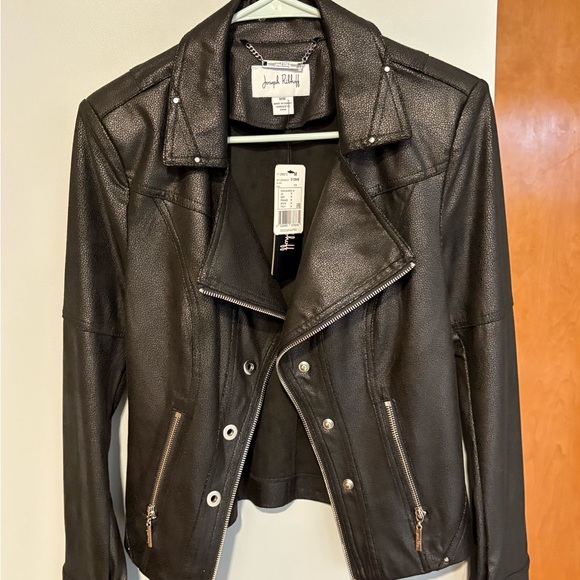 Joseph Ribkoff Black Leather Moto Jacket Asymmetrical Zipper - Picture 1 of 3